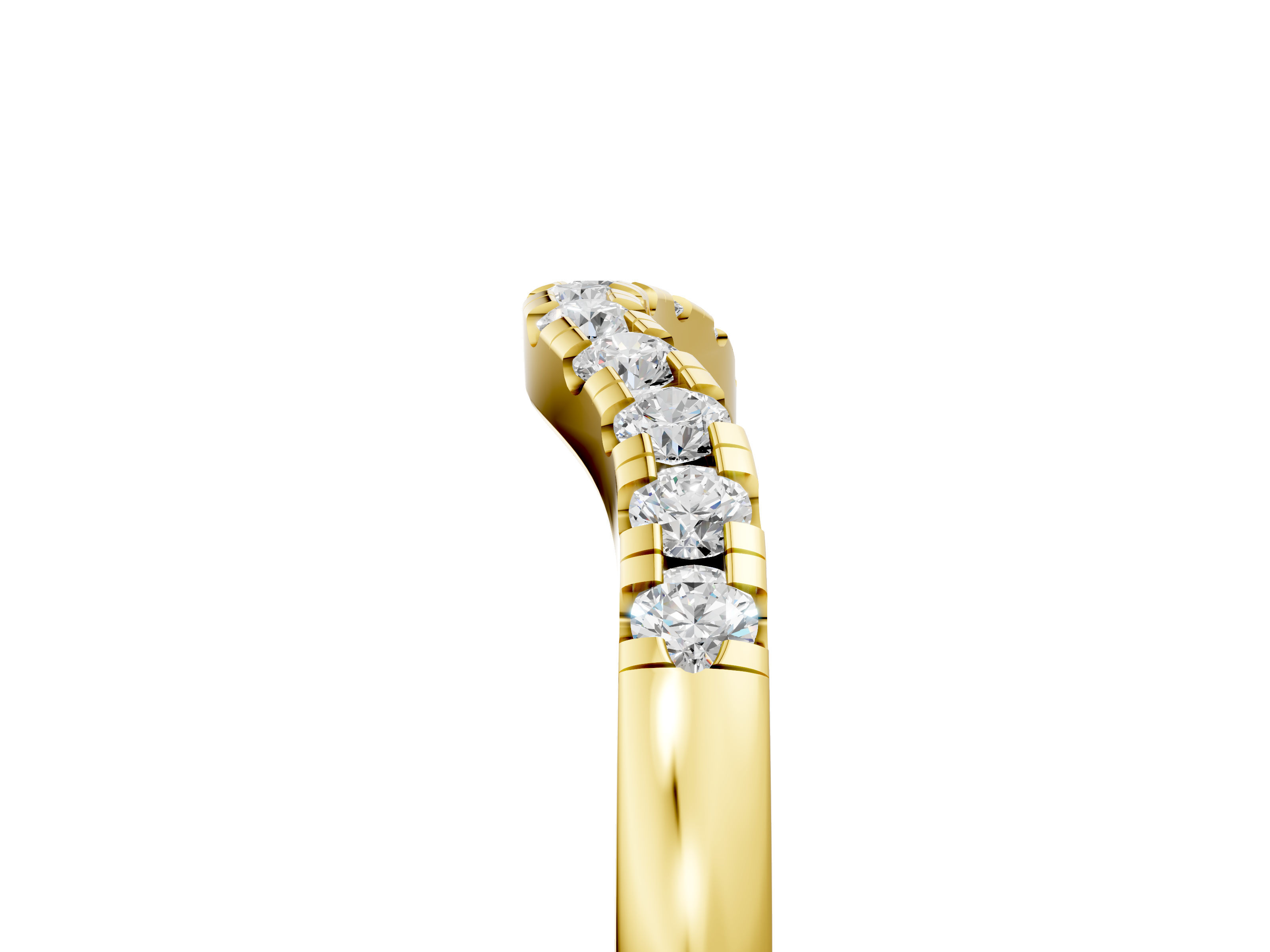 Yellow gold Round Diamond Curved Pavé Wedding Band_9