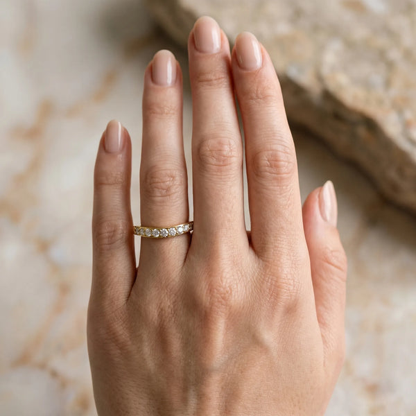 Yellow gold Round Diamond Curved Wedding Band with Channel Setting