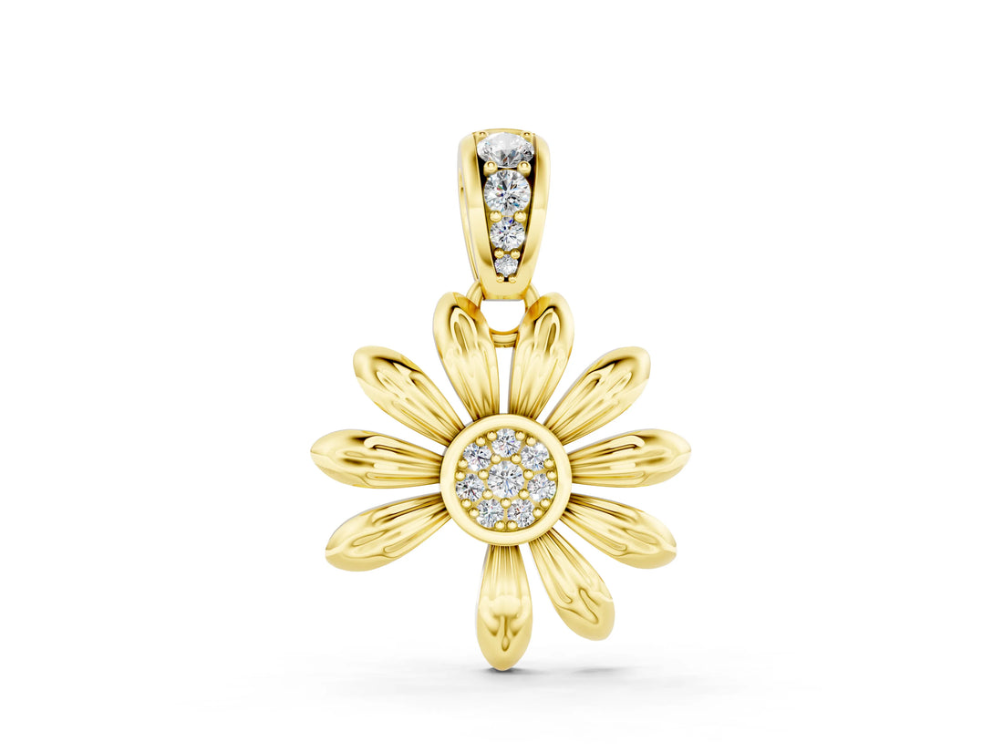 Yellow gold Round Diamond Daisy Flower Pendant with Diamond Accents_8