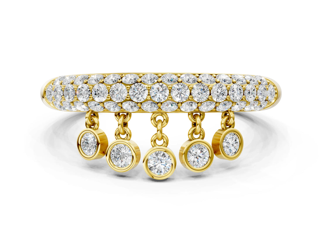 Yellow gold Round Diamond Dangle Promise Ring with Round Diamond Pavé