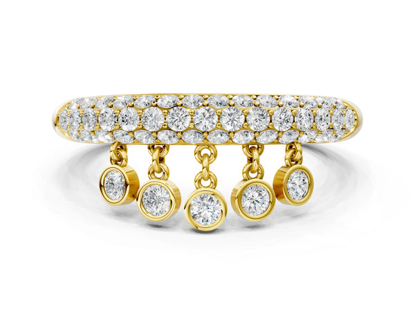 Yellow gold Round Diamond Dangle Promise Ring with Round Diamond Pavé