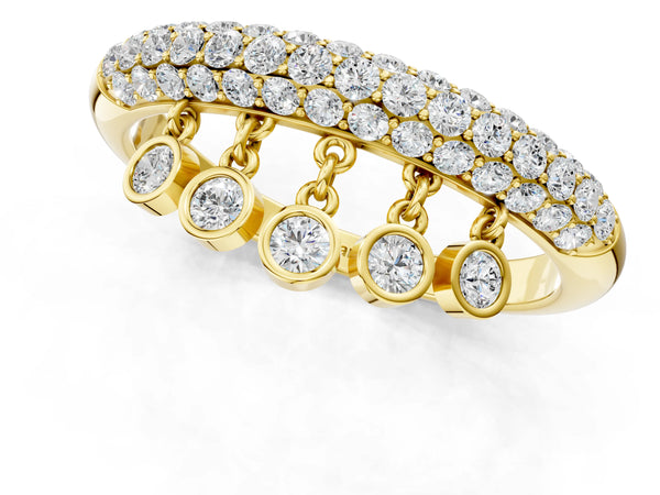 Yellow gold Round Diamond Dangle Promise Ring with Round Diamond Pavé