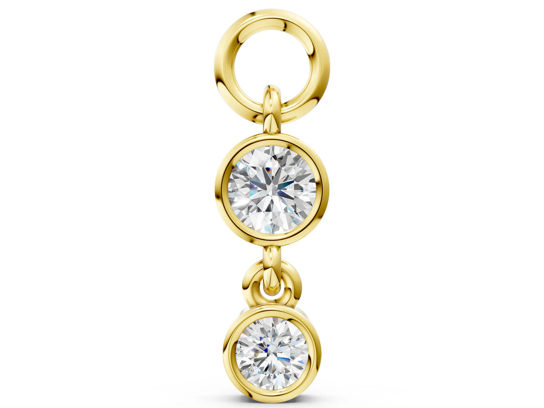 10K Yellow Gold 0.16 Carat E VS Round Diamond Double Drop Huggie Charm