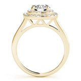 Yellow gold Round Diamond Double Halo Ring with Four-Prong Setting and Pavé Band 2