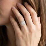 Yellow gold Round Diamond Double Halo Ring with Four-Prong Setting and Pavé Band_15