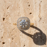 Yellow gold Round Diamond Double Halo Ring with Four-Prong Setting and Pavé Band_16
