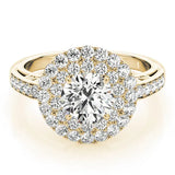 Yellow gold Round Diamond Double Halo Ring with Pavé Band and Four-Prong Setting 1