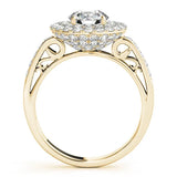 Yellow gold Round Diamond Double Halo Ring with Pavé Band and Four-Prong Setting 2