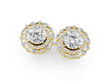 Yellow gold Round Diamond Double Halo Stud Earrings with Prong Setting_172