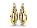Yellow gold Round Diamond Double Row Huggie Hoop Earrings_4