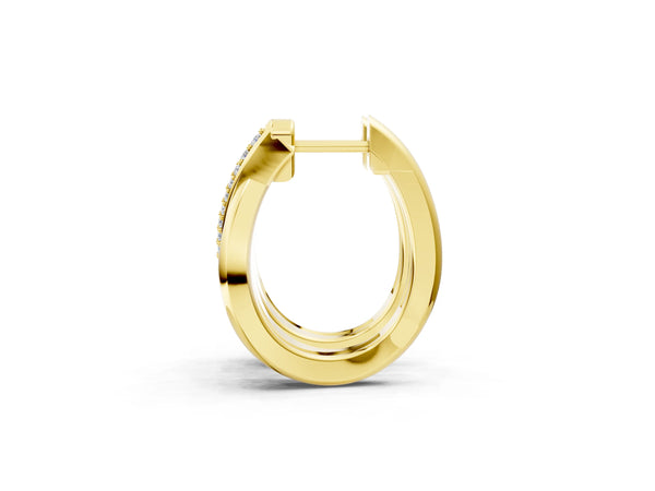 Yellow gold Round Diamond Double Row Huggie Hoop Earrings