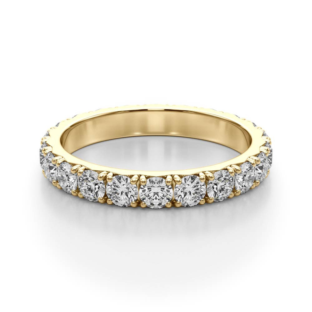 Yellow gold Round Diamond Eternity Band with Pavé Setting and Shared Prong 1