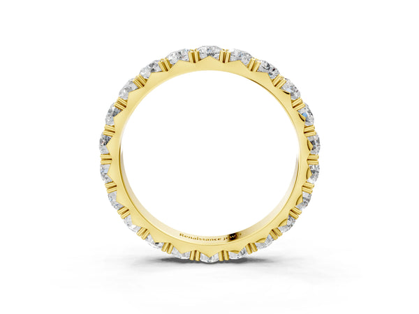 10K Yellow Gold Round Diamond Eternity Band with Pavé Setting and Shared Prong