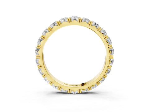 10K Yellow Gold Round Diamond Eternity Band with Pavé Setting and Shared Prong