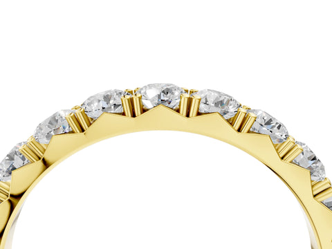 10K Yellow Gold Round Diamond Eternity Band with Pavé Setting and Shared Prong
