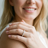 14K Yellow Gold Round Diamond Eternity Band with Pavé Setting and Shared Prong