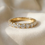 10K Yellow Gold Round Diamond Eternity Band with Pavé Setting and Shared Prong