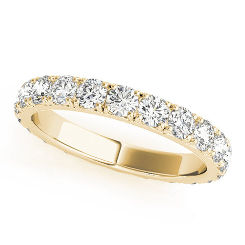 Yellow gold Round Diamond Eternity Band with Pavé Setting and Shared Prong