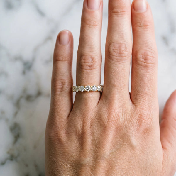 Yellow gold Round Diamond Eternity Band with U-Prong Setting