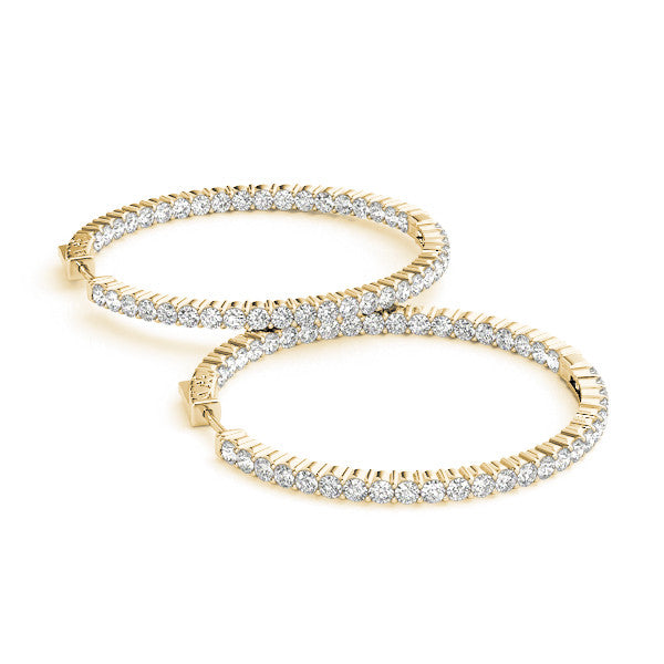 Yellow gold Round Diamond Eternity Hoop Earrings with Pavé Setting and Shared Prong 1