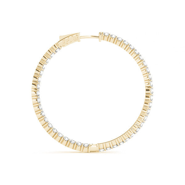 Yellow gold Round Diamond Eternity Hoop Earrings with Pavé Setting and Shared Prong
