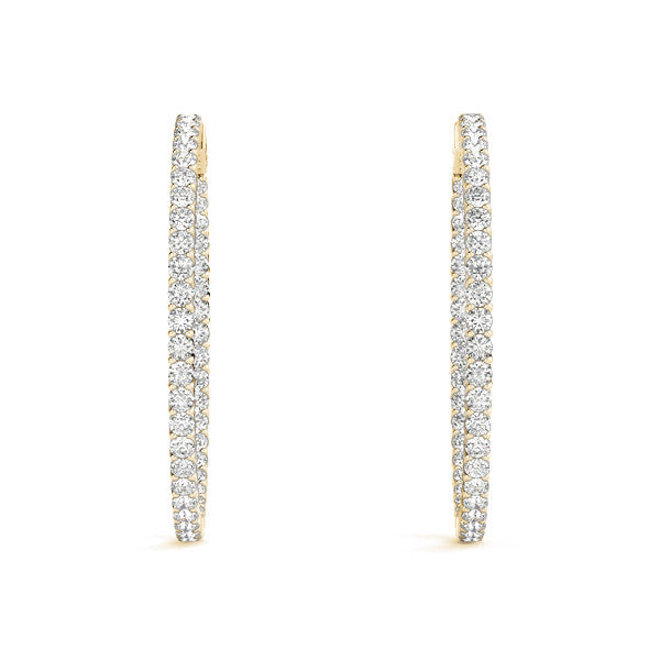 Yellow gold Round Diamond Eternity Hoop Earrings with Pavé Setting and Shared Prong