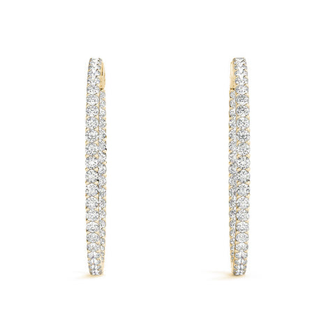 Yellow gold Round Diamond Eternity Hoop Earrings with Pavé Setting and Shared Prong 3
