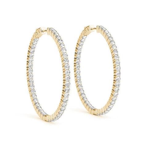Yellow gold Round Diamond Eternity Hoop Earrings with Pavé Setting and Shared Prong