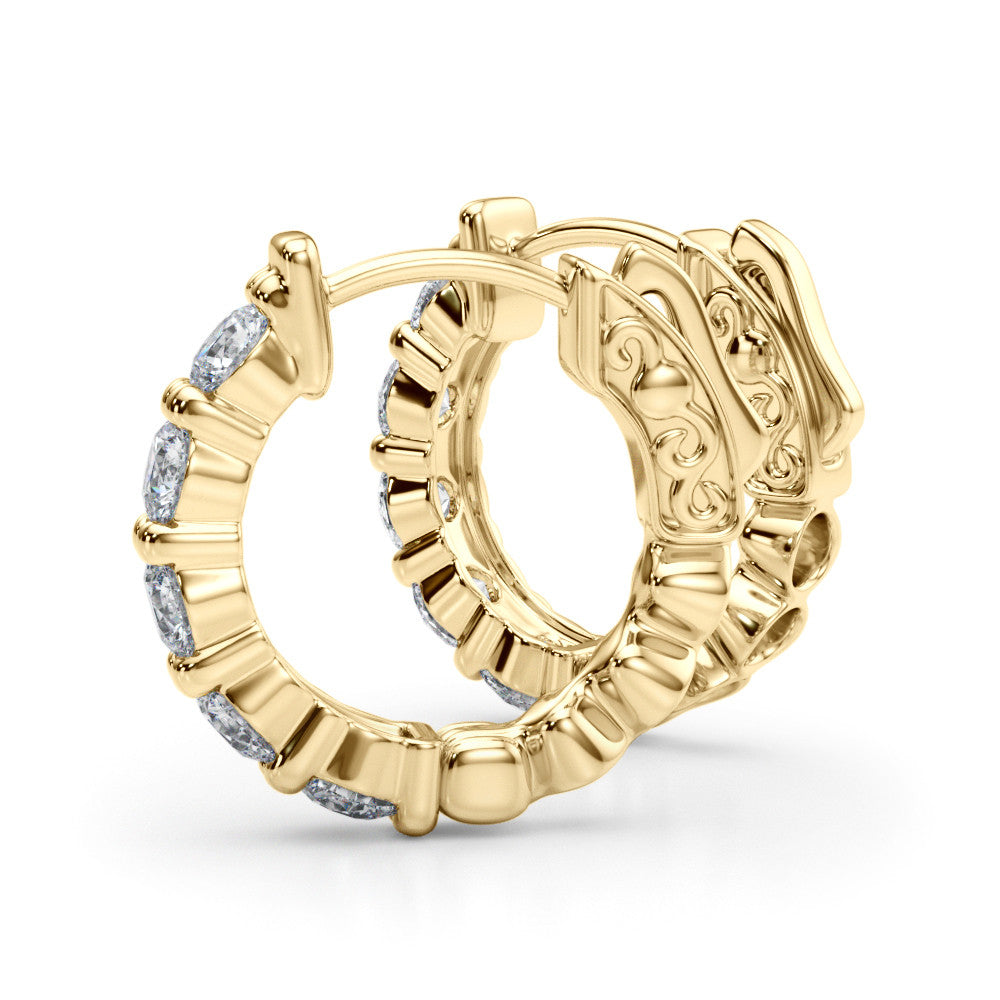 Yellow gold Round Diamond Eternity Hoop Earrings with Scalloped Band and Four-Prong Setting 1
