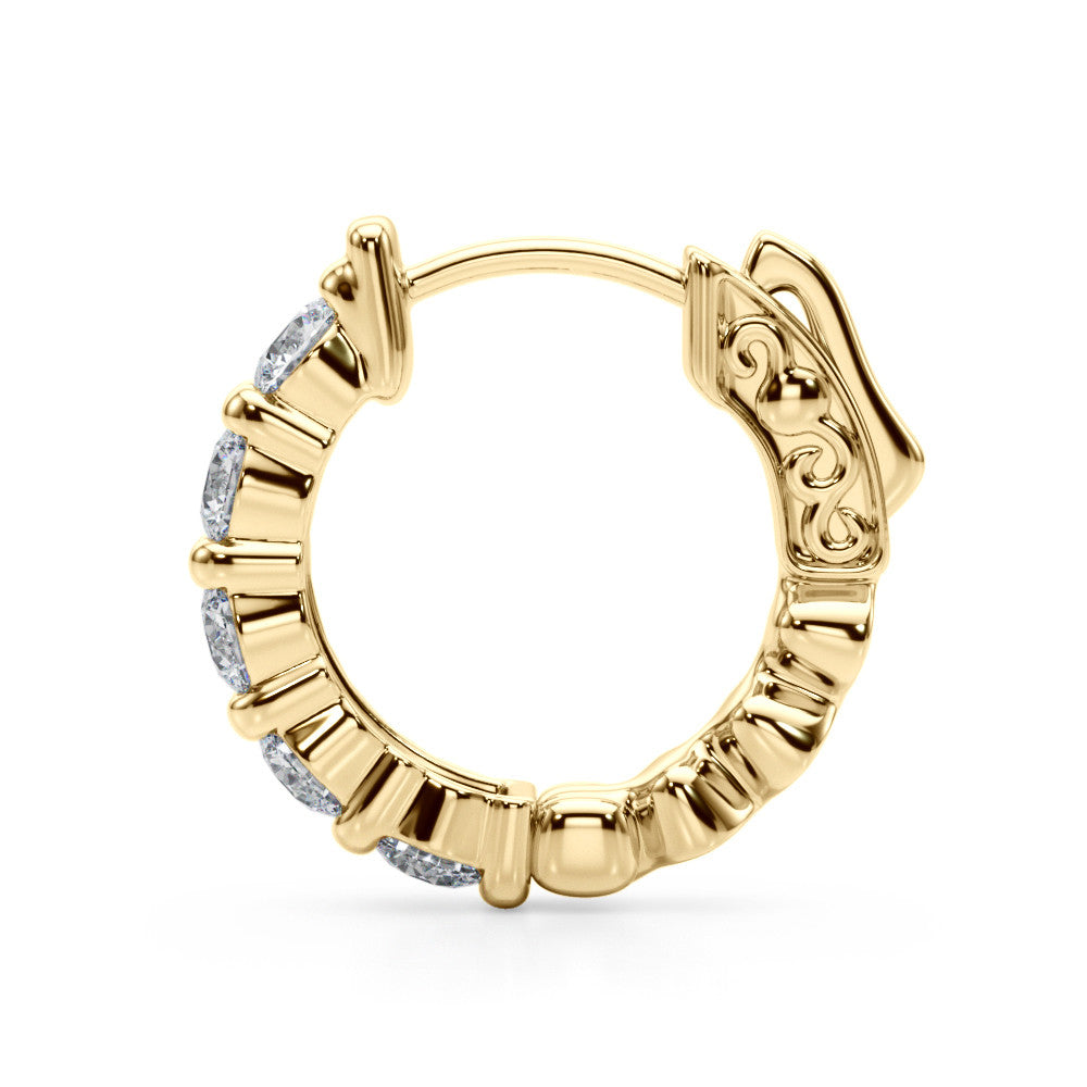 Yellow gold Round Diamond Eternity Hoop Earrings with Scalloped Band and Four-Prong Setting 2