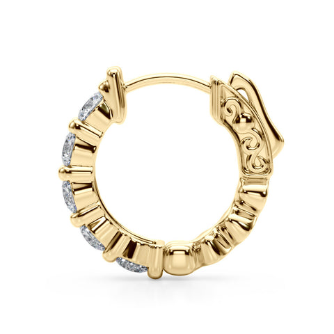 Yellow gold Round Diamond Eternity Hoop Earrings with Scalloped Band and Four-Prong Setting 2
