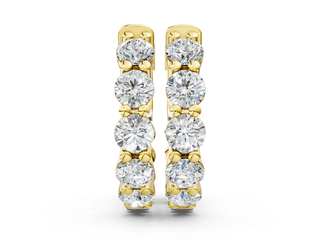 Yellow gold Round Diamond Eternity Hoop Earrings with Scalloped Band and Four-Prong Setting_14