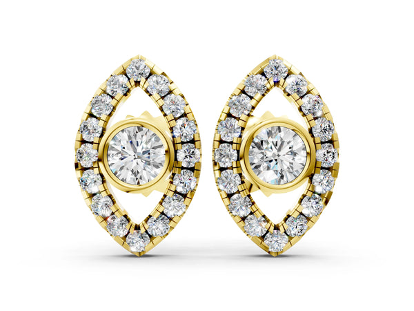 Yellow gold Round Diamond Evil Eye Stud Earrings