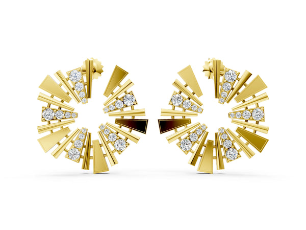Yellow gold Round Diamond Fanburst Stud Earrings