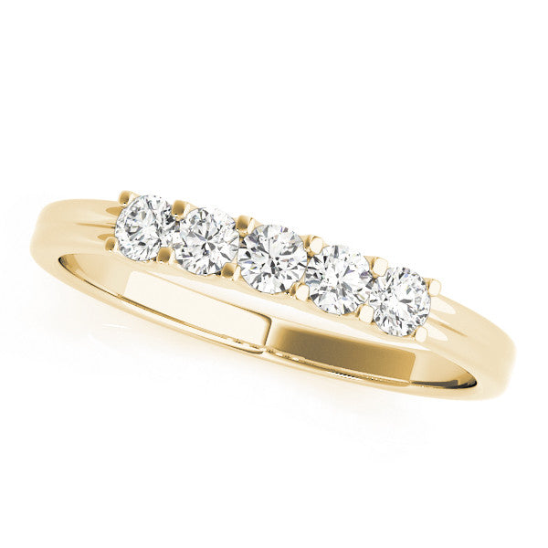 Yellow gold Round Diamond Five-Stone Ring with Prong Setting and Classic Band