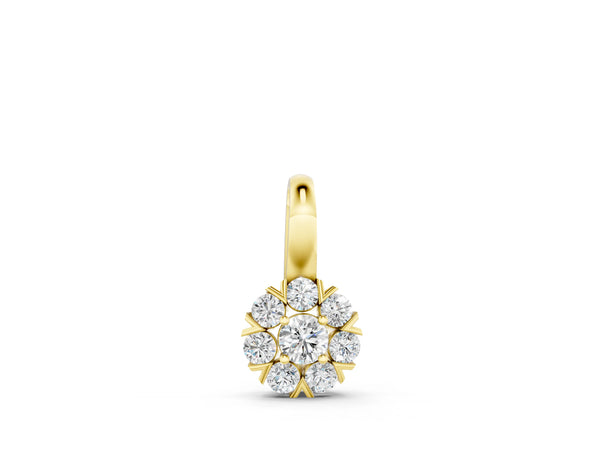 Yellow gold Round Diamond Floral Cluster Pendant with Prong Setting