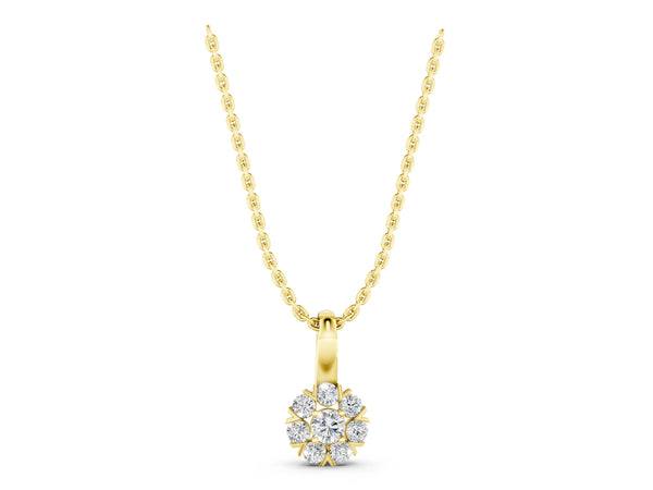 Yellow gold Round Diamond Floral Cluster Pendant with Prong Setting