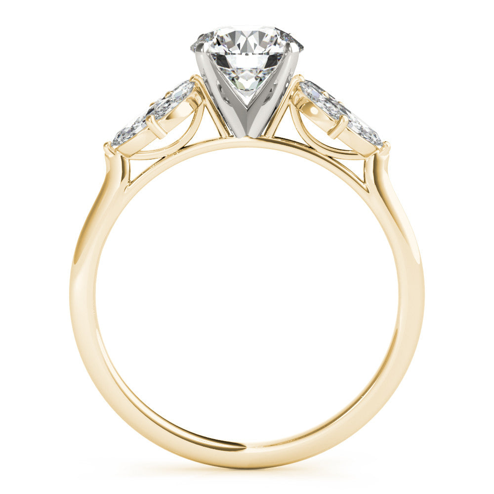 Yellow gold Round Diamond Floral Cluster Ring with Marquise Side Stones and Six-Prong Solitaire Setting 2