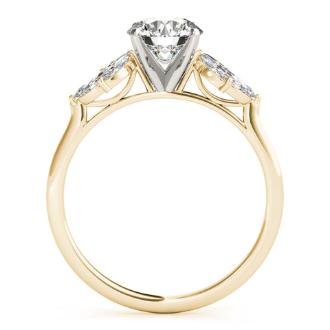 Yellow gold Round Diamond Floral Cluster Ring with Marquise Side Stones and Six-Prong Solitaire Setting 2