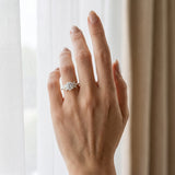 Yellow gold Round Diamond Floral Cluster Ring with Marquise Side Stones and Six-Prong Solitaire Setting_7