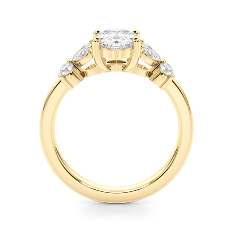 Yellow gold Round Diamond Floral Cluster Ring with Solitaire Band and Prong Setting 2