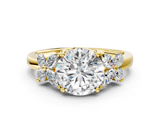 10K Yellow Gold 1.00 Carat E VVS2 Round Diamond Floral Cluster Ring with Solitaire Band and Prong Setting
