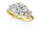 10K Yellow Gold 1.00 Carat E VVS2 Round Diamond Floral Cluster Ring with Solitaire Band and Prong Setting