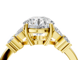 Yellow gold Round Diamond Floral Cluster Ring with Solitaire Band and Prong Setting_81