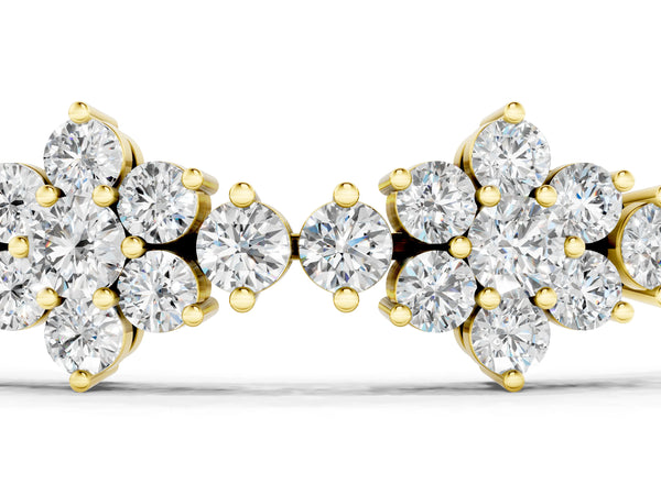 Yellow gold Round Diamond Floral Cluster Tennis Bracelet with Prong Setting