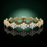 Yellow gold Round Diamond Floral Cluster Tennis Bracelet with Prong Setting_4