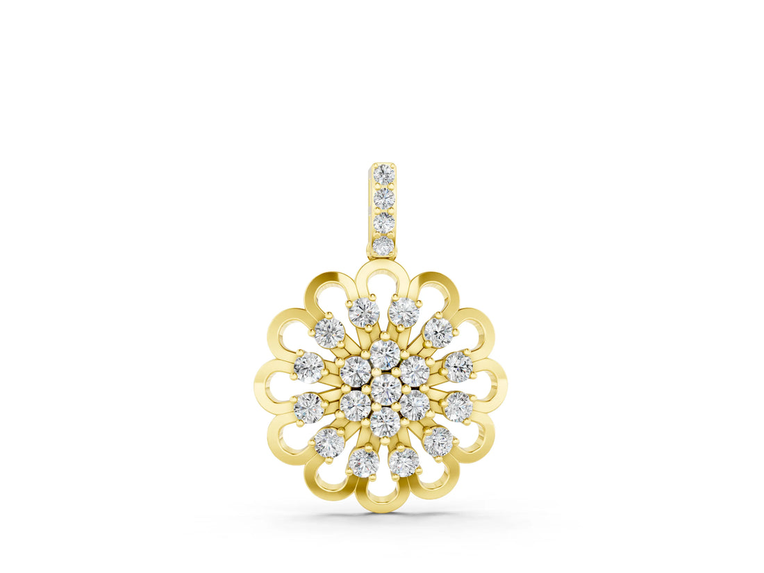 Yellow gold Round Diamond Floral Halo Pendant with Prong Setting_4