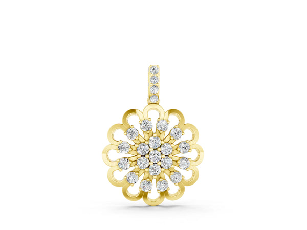 Yellow gold Round Diamond Floral Halo Pendant with Prong Setting