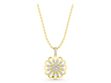 Yellow gold Round Diamond Floral Halo Pendant with Prong Setting_5