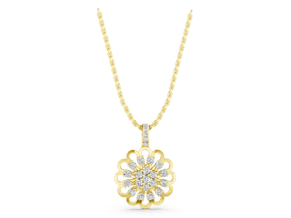 Yellow gold Round Diamond Floral Halo Pendant with Prong Setting